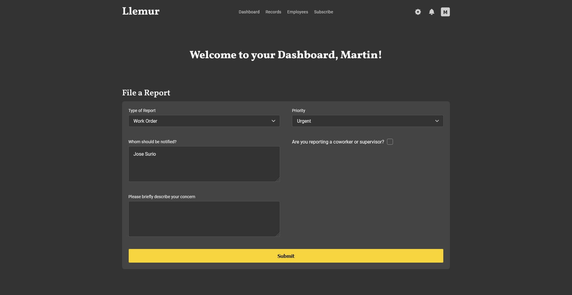 Screenshot of the Llemur app